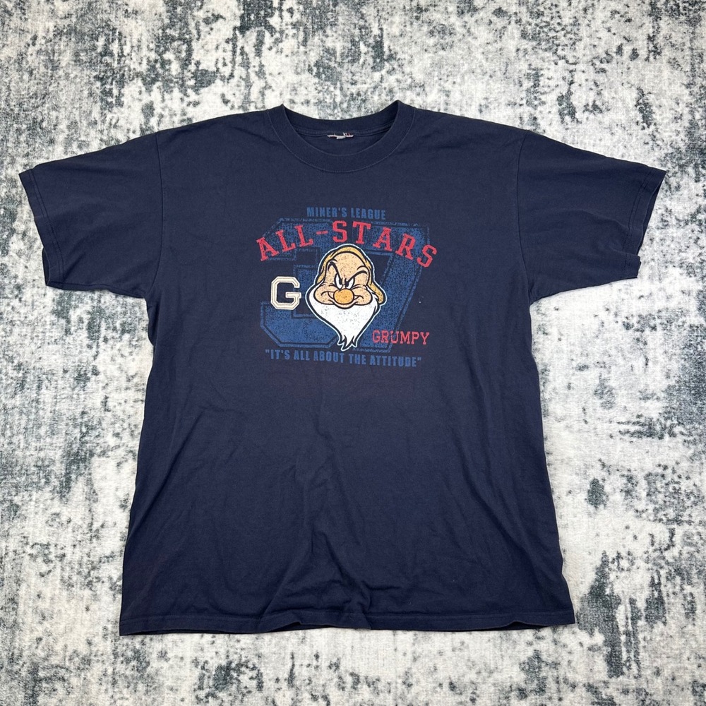Disney T-Shirt Mens Large Navy Blue Grumpy Dwarf‎ All-Stars Vintage Graphic